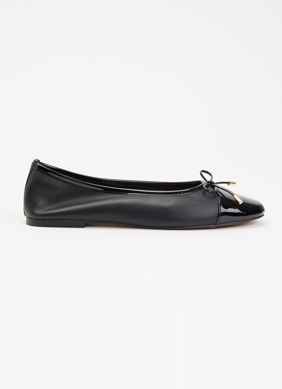 Dune London Haliah ballerina van leer met strikdetail - voorkant 2 zwart