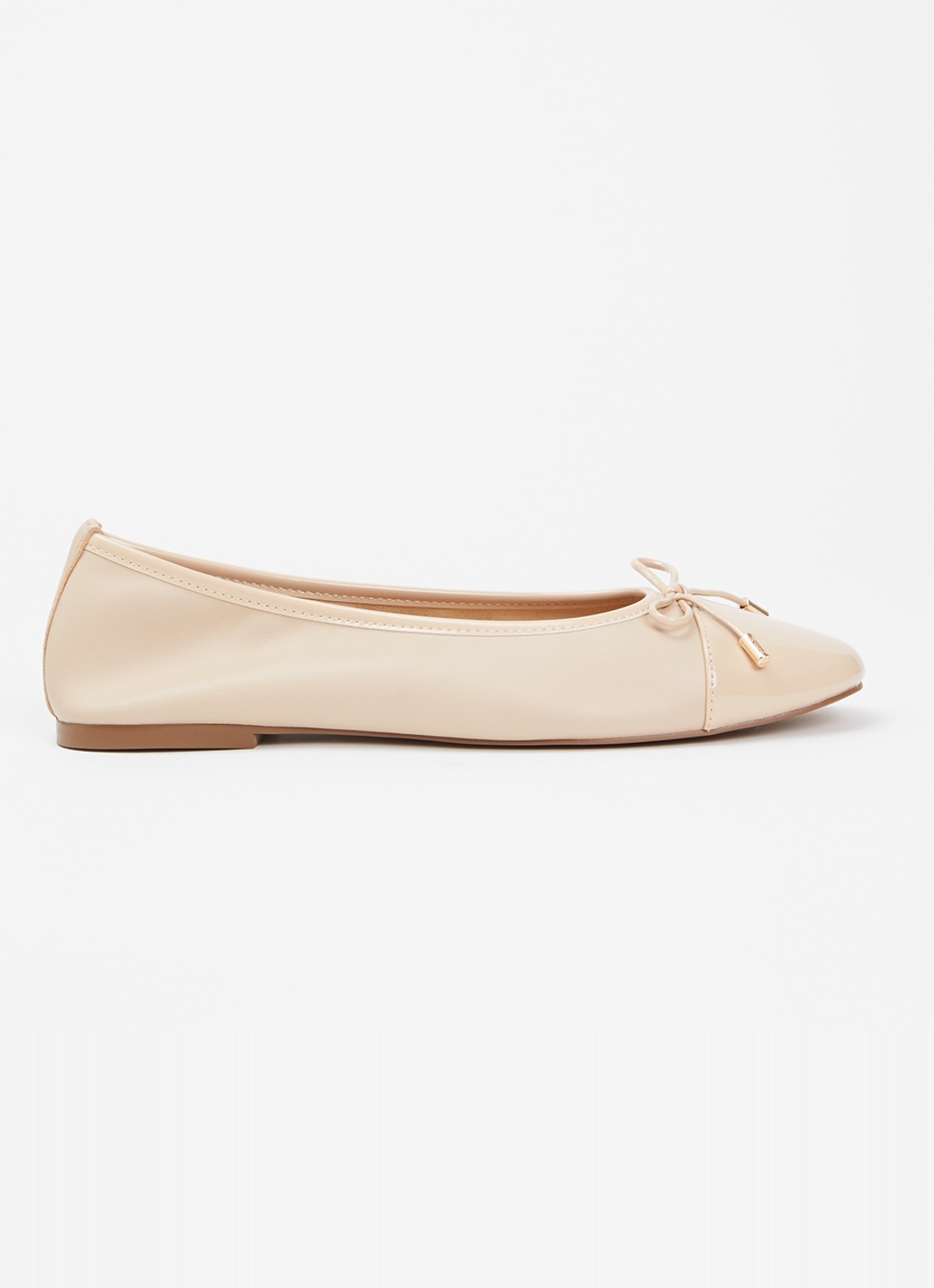 Dune London Haliah ballerina van leer met strikdetail - voorkant 2 beige