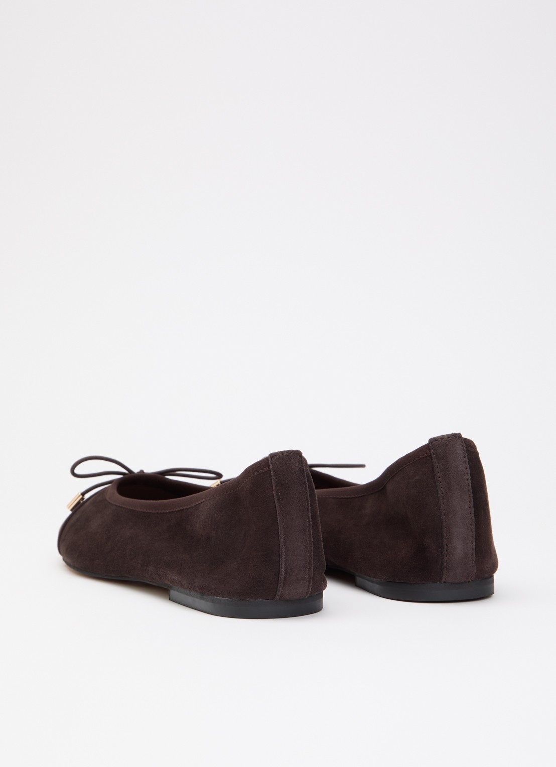 Dune London Haliah ballerina van leer met strikdetail - achterkant 2 donkerbruin