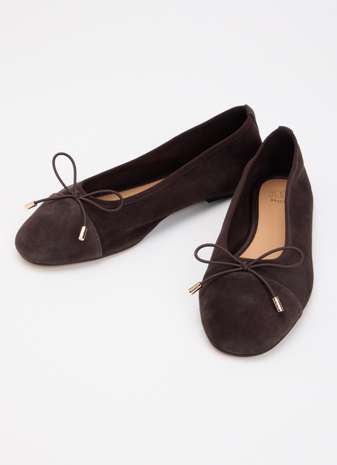 Dune London Haliah ballerina van leer met strikdetail - detail 3 donkerbruin