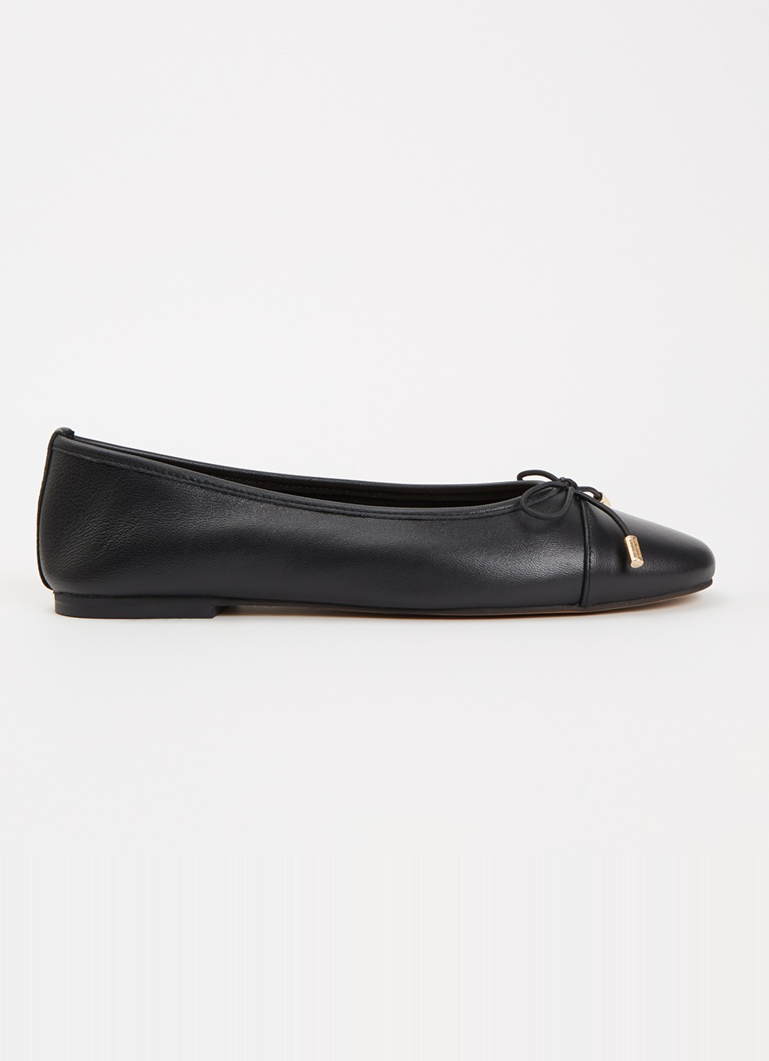 Dune London Haliah ballerina van leer met strikdetail - voorkant 5 diepzwart