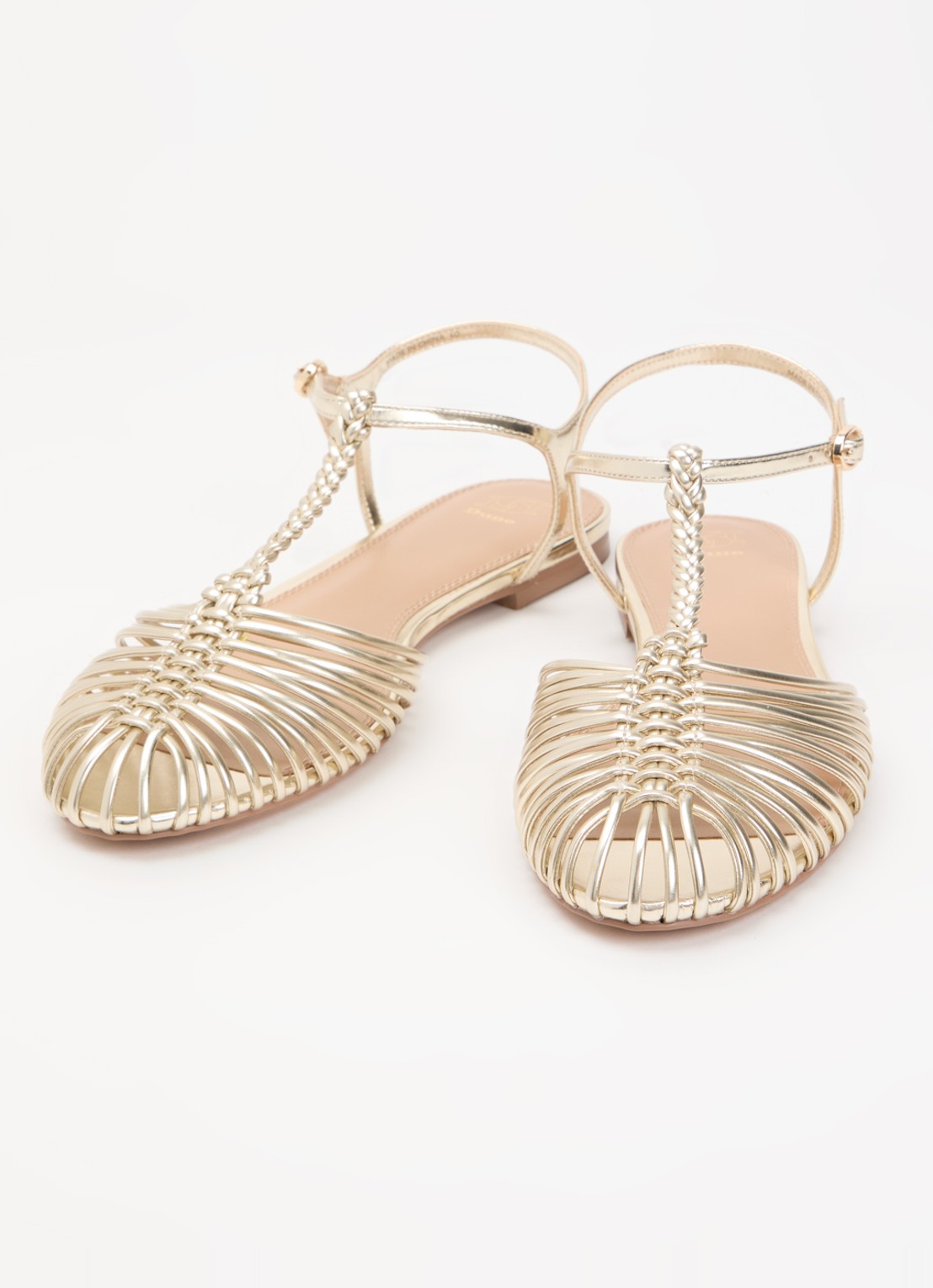 Dune London Harmoni sandaal met metallic finish - detail goud