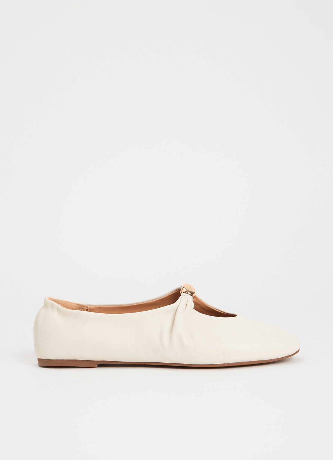 Dune London Havella ballerina van leer - voorkant 4 gebroken wit