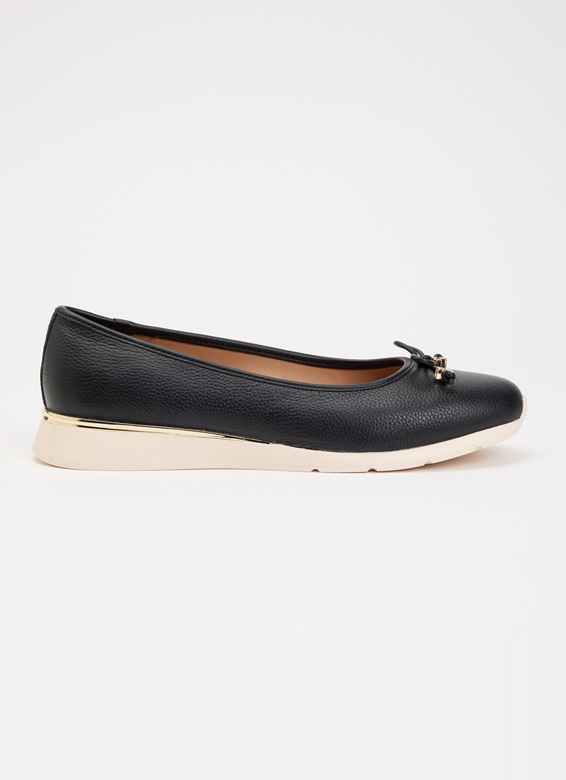 Dune London Highline ballerina van leer met metallic finish - voorkant zwart
