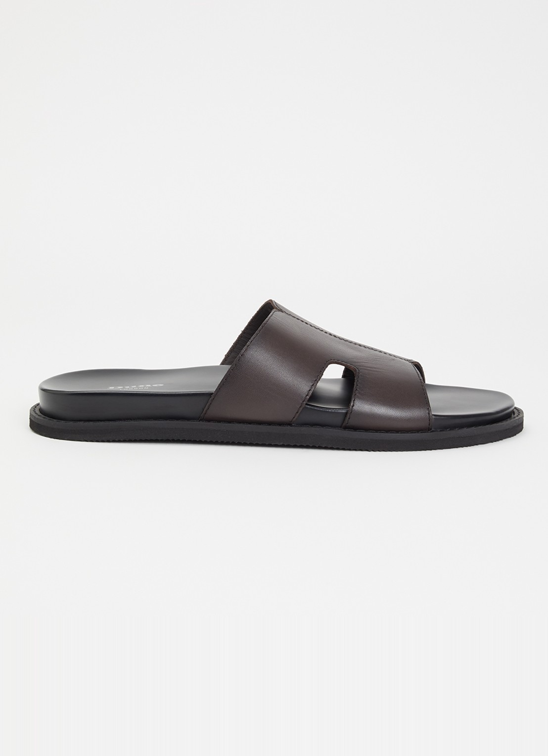 Dune London Ishaa slipper van leer  - voorkant 2 donkerbruin