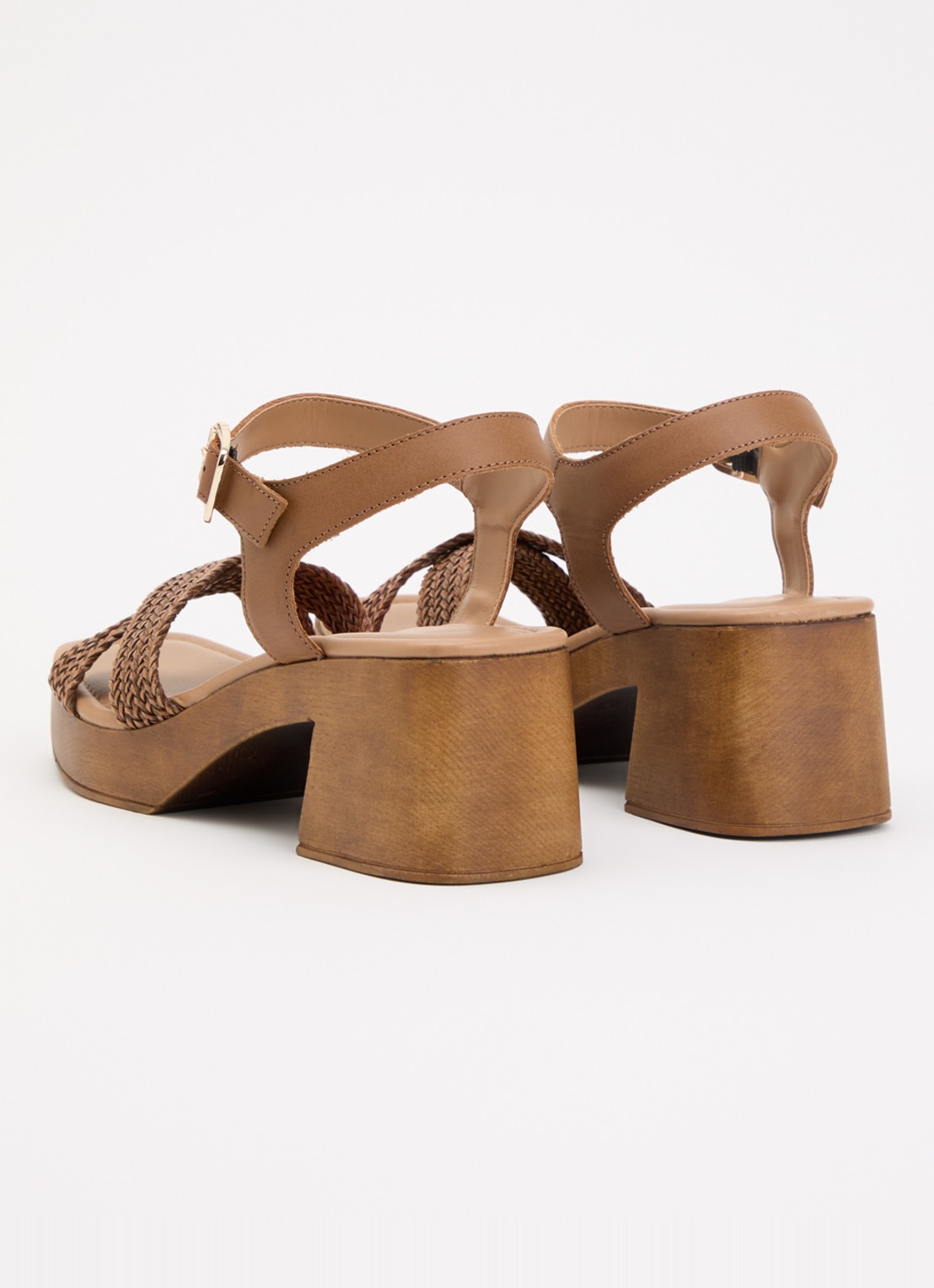 Dune London Janko sandalette van leer met gevlochten details - achterkant 5 lichtbruin