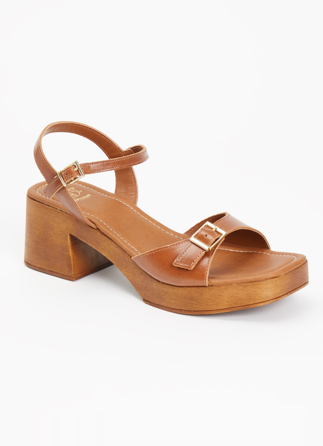 Dune London Jeane sandalette van leer - voorkant 5 oranjebruin