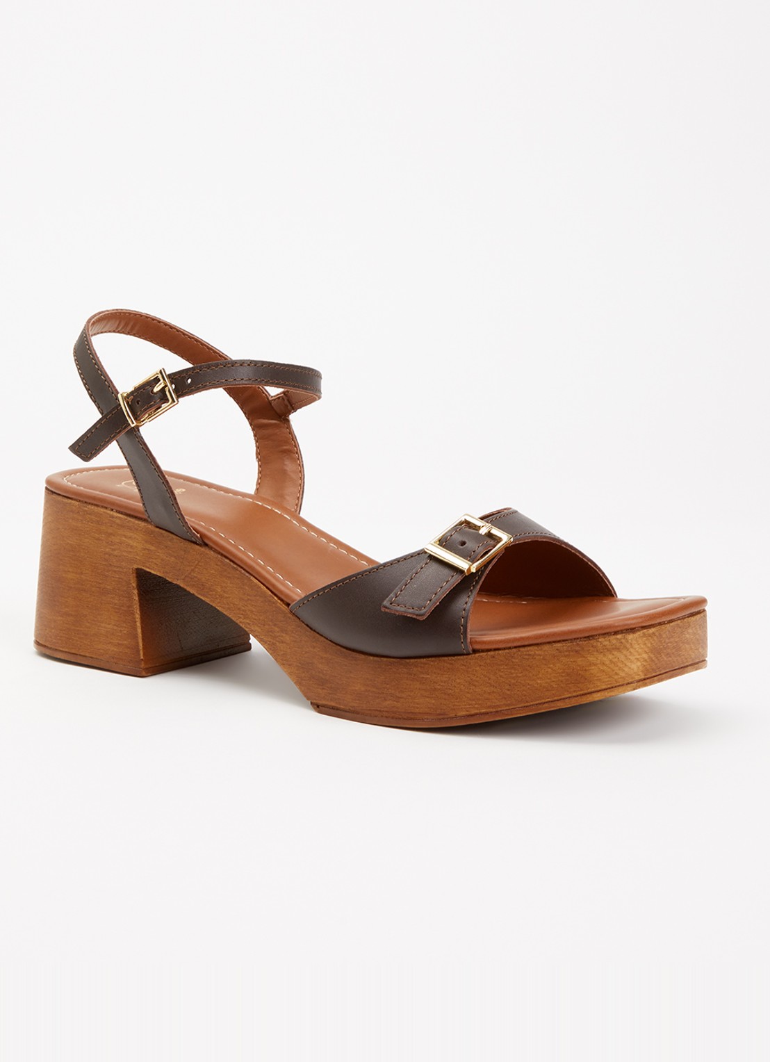 Dune London Jeane sandalette van leer - voorkant 7 donkerbruin
