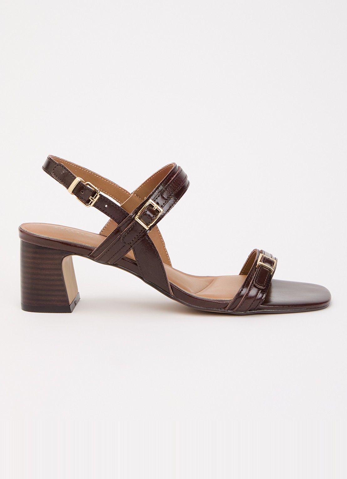 Dune London Jiving sandalette van leer - voorkant 5 donkerbruin