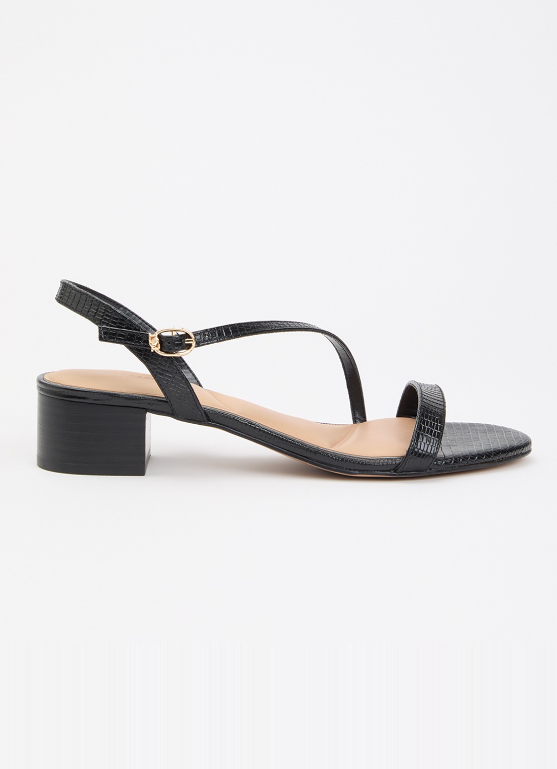 Dune London Jolene sandalette van leer met crocostructuur - voorkant zwart