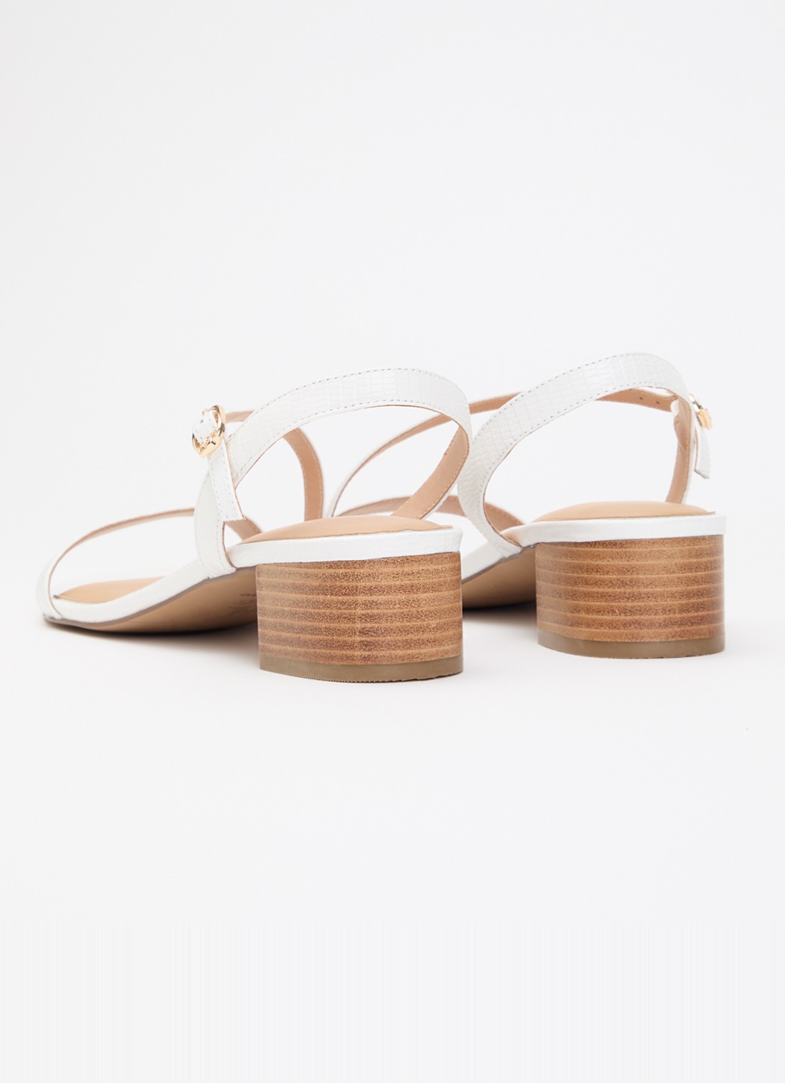 Dune London Jolene sandalette van leer met crocostructuur - achterkant 5 gebroken wit