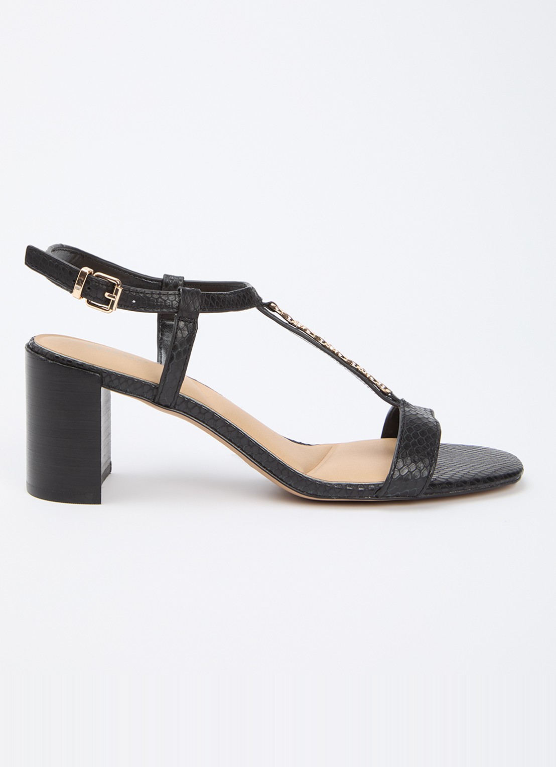 Dune London Josina sandalette van leer met kettingdetail  - voorkant 2 zwart