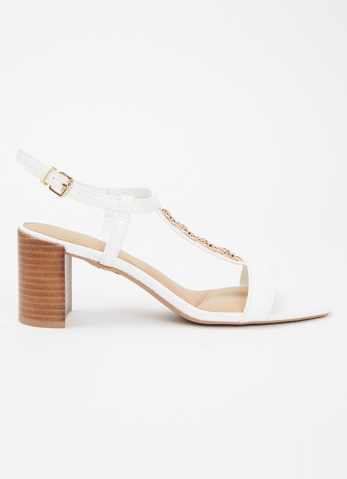Dune London Josina sandalette van leer met kettingdetail  - voorkant 5 wit