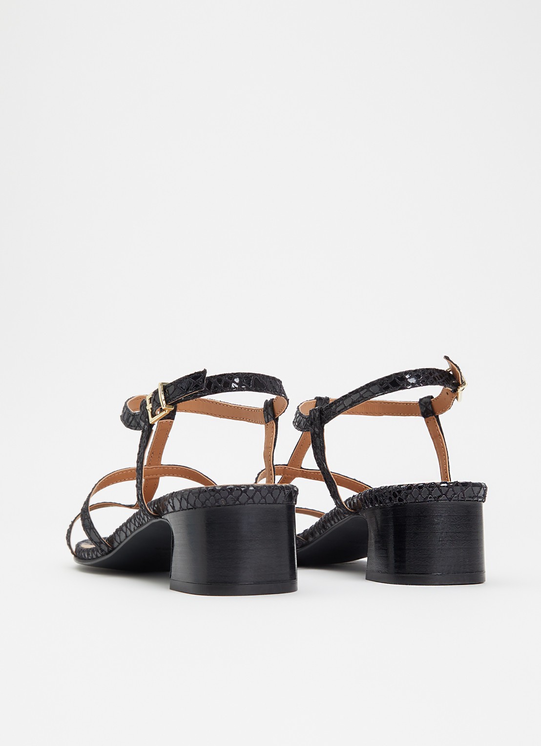 Dune London Justly sandalette met slangenstructuur - achterkant zwart