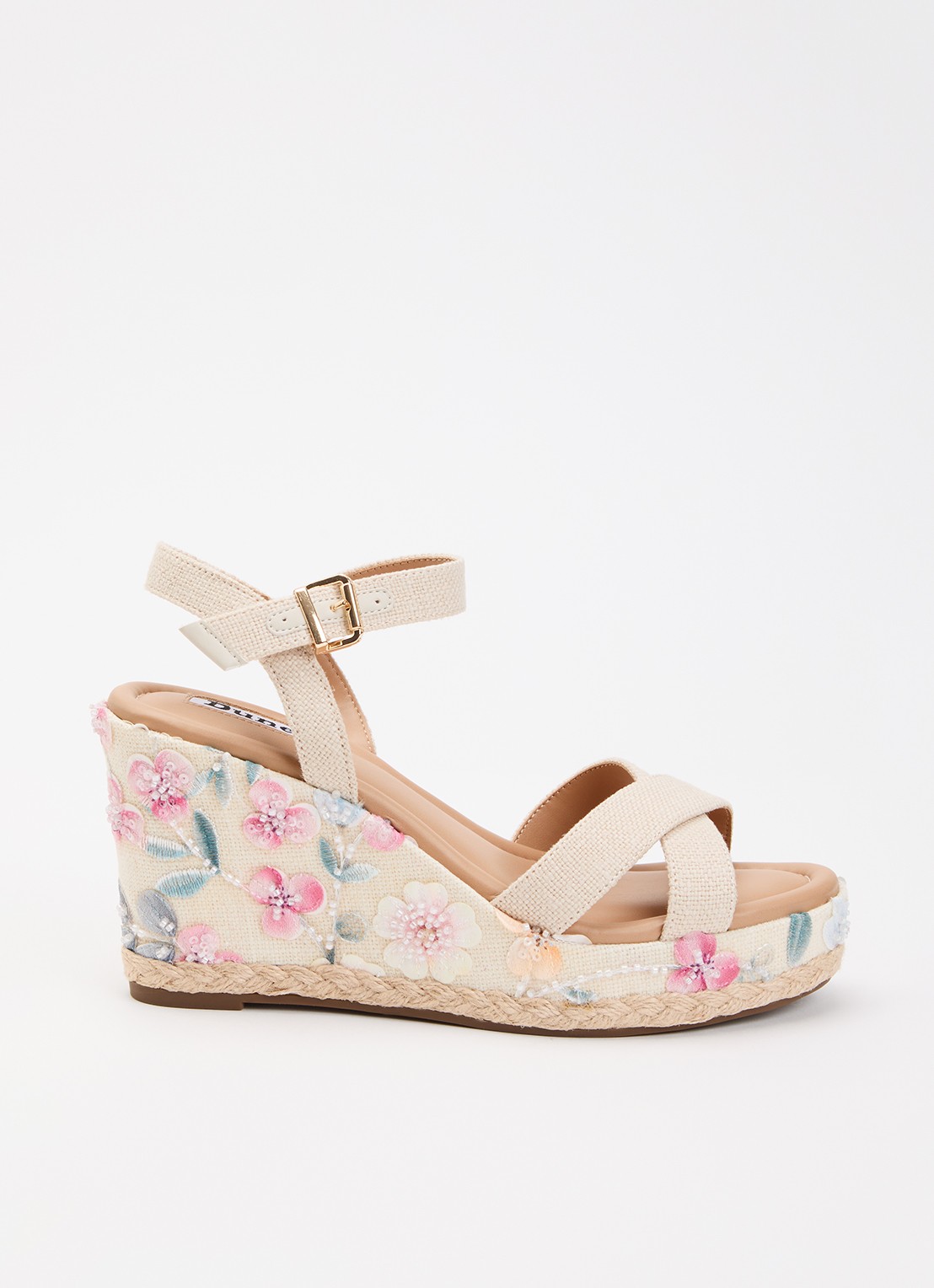 Dune London Kalmiah sleehak met borduring - voorkant 2 beige