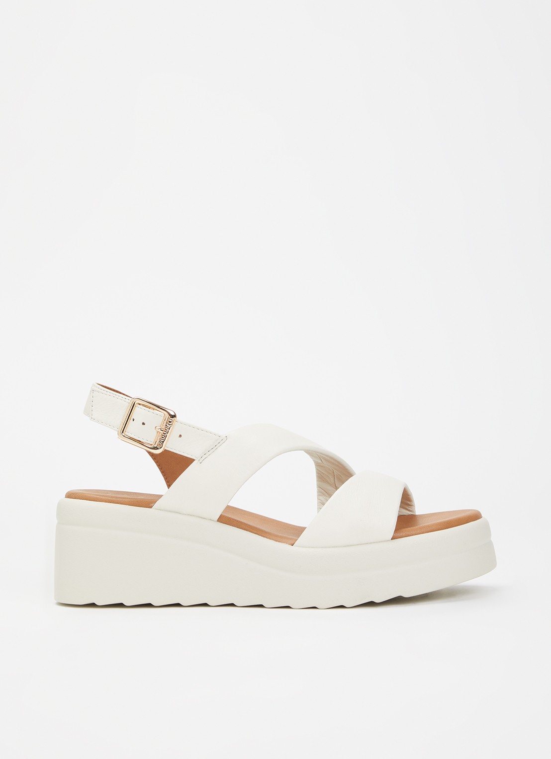 Dune London Karing sandalette van leer - voorkant 4 gebroken wit
