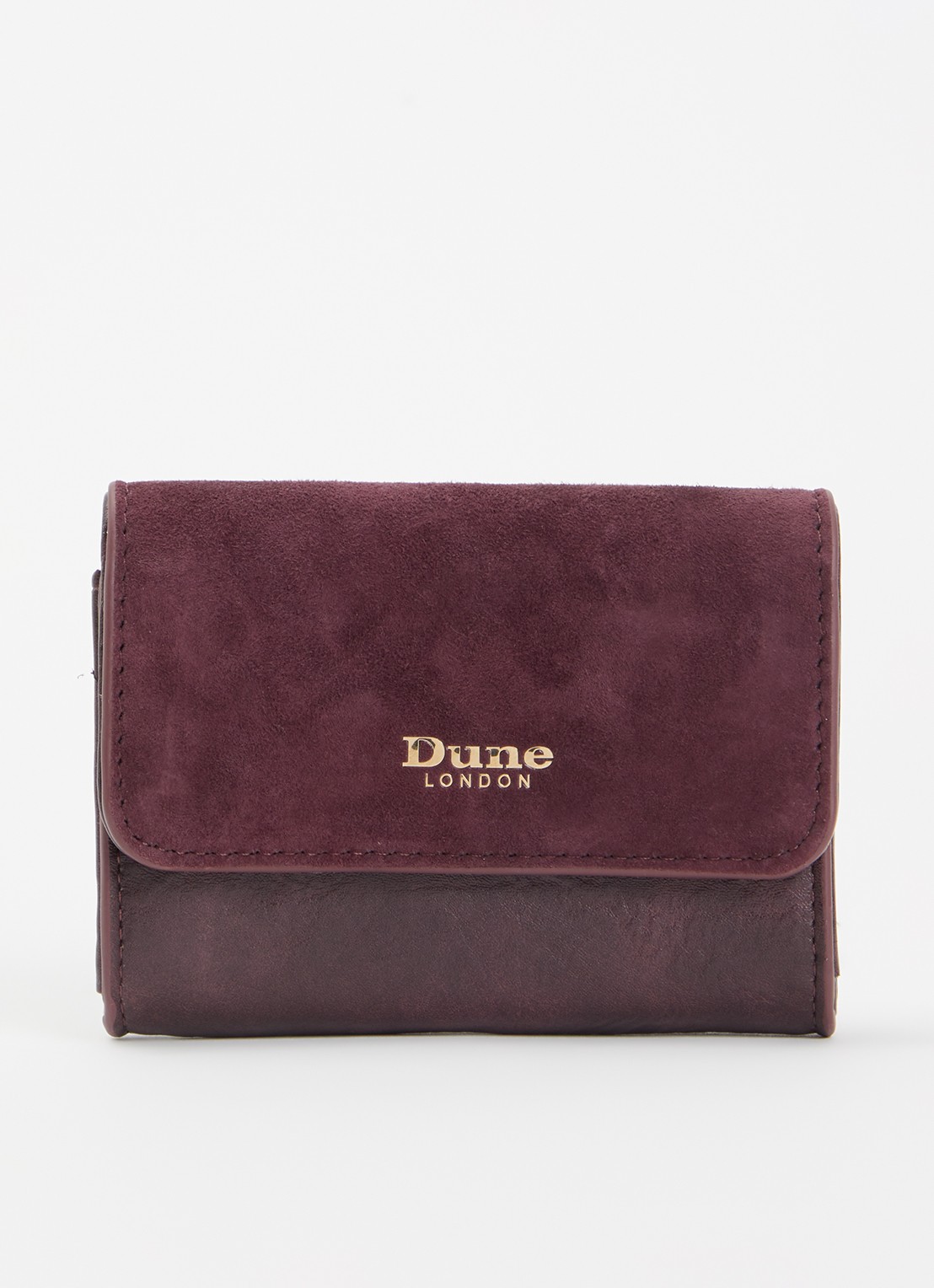 Dune London Kelsey overslagportemonnee met leren details - voorkant 2 aubergine