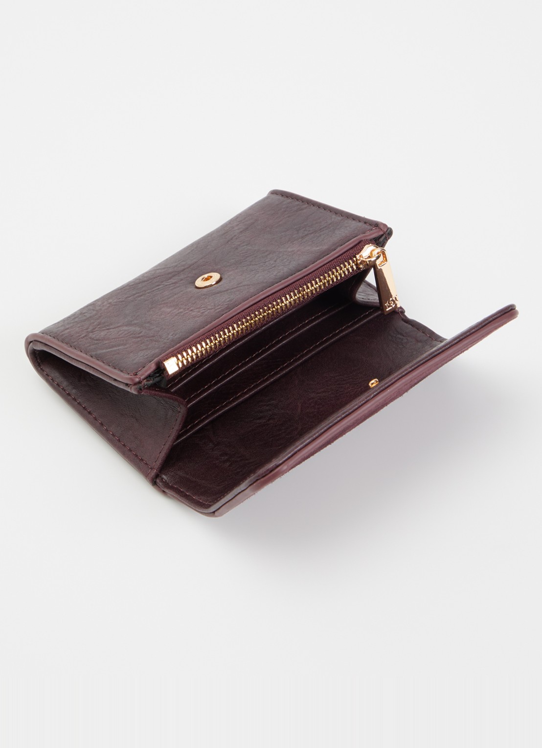 Dune London Kelsey overslagportemonnee met leren details - voorkant 3 aubergine