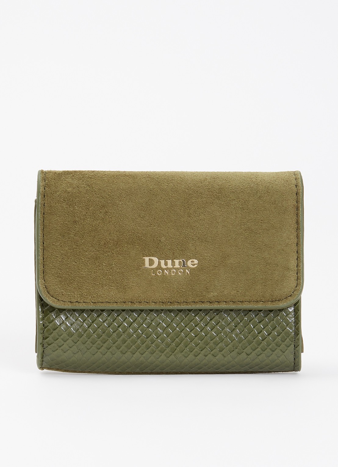 Dune London Kelsey overslagportemonnee met leren details - voorkant 2 mosgroen