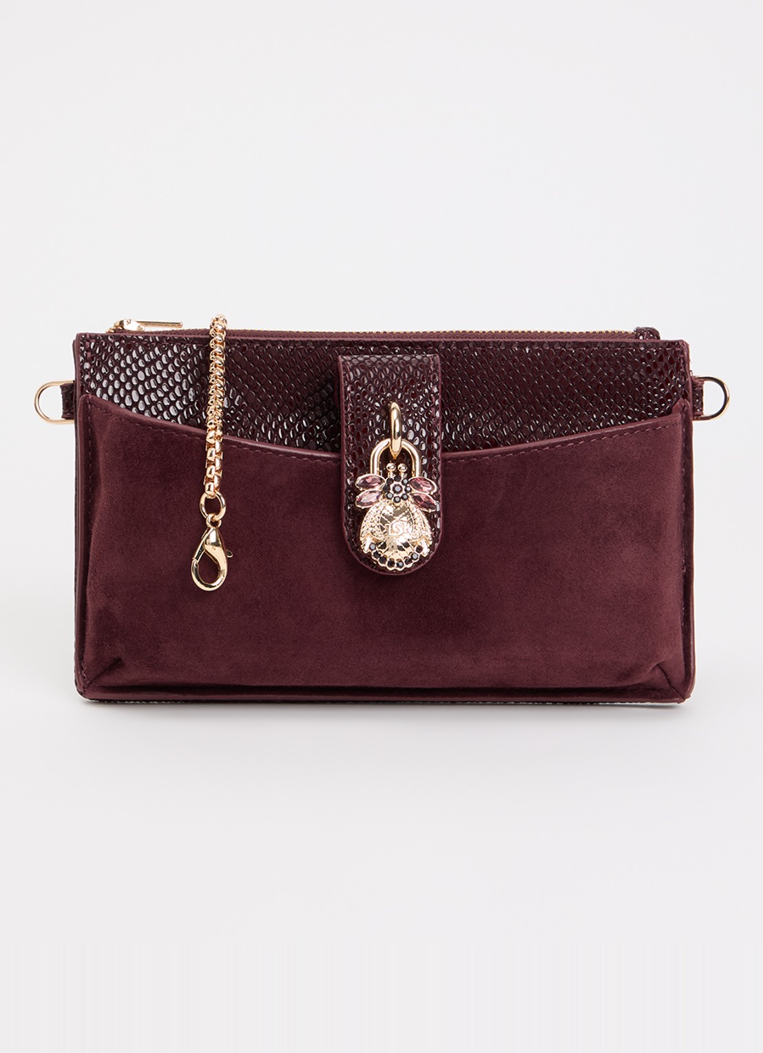 Dune London Kerrie clutch met afneembare schouderriem - voorkant 2 bordeauxrood