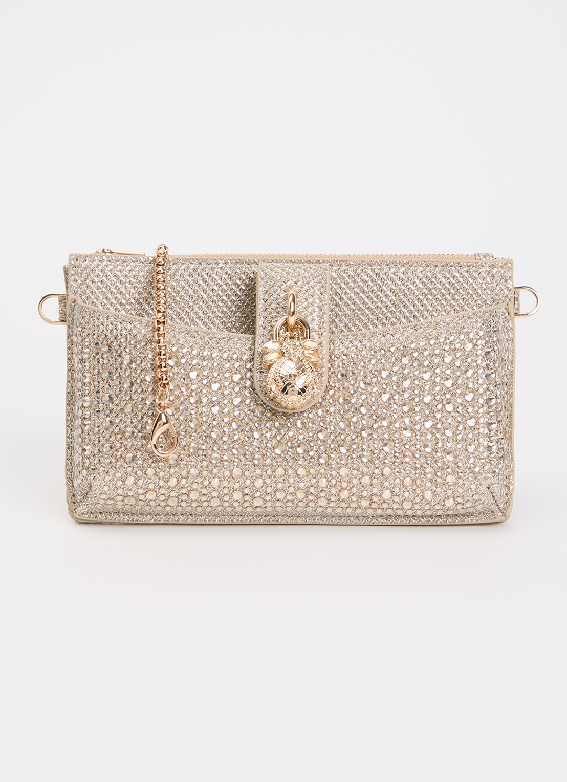 Dune London Kerrie clutch met afneembare schouderriem - voorkant 2 goud