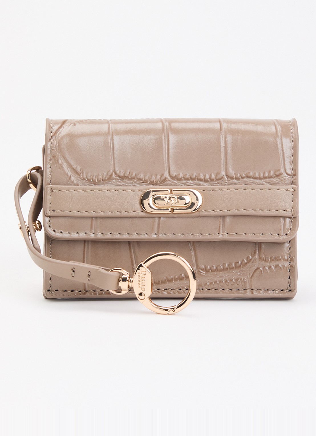 Dune London Kimble sleuteletui met crocostructuur - voorkant 2 taupe