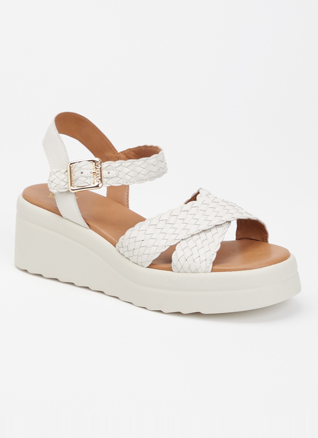 Dune London Kinleys sandalette van leer - voorkant 5 gebroken wit