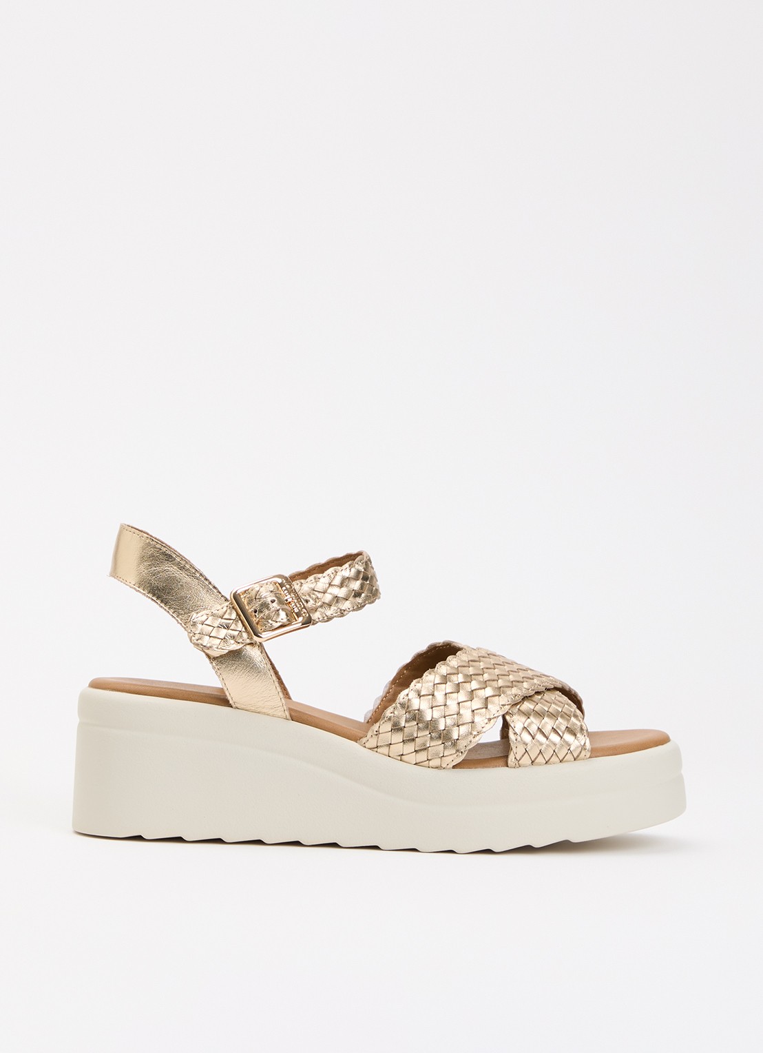 Dune London Kinleys sandalette van leer - voorkant 5 goud