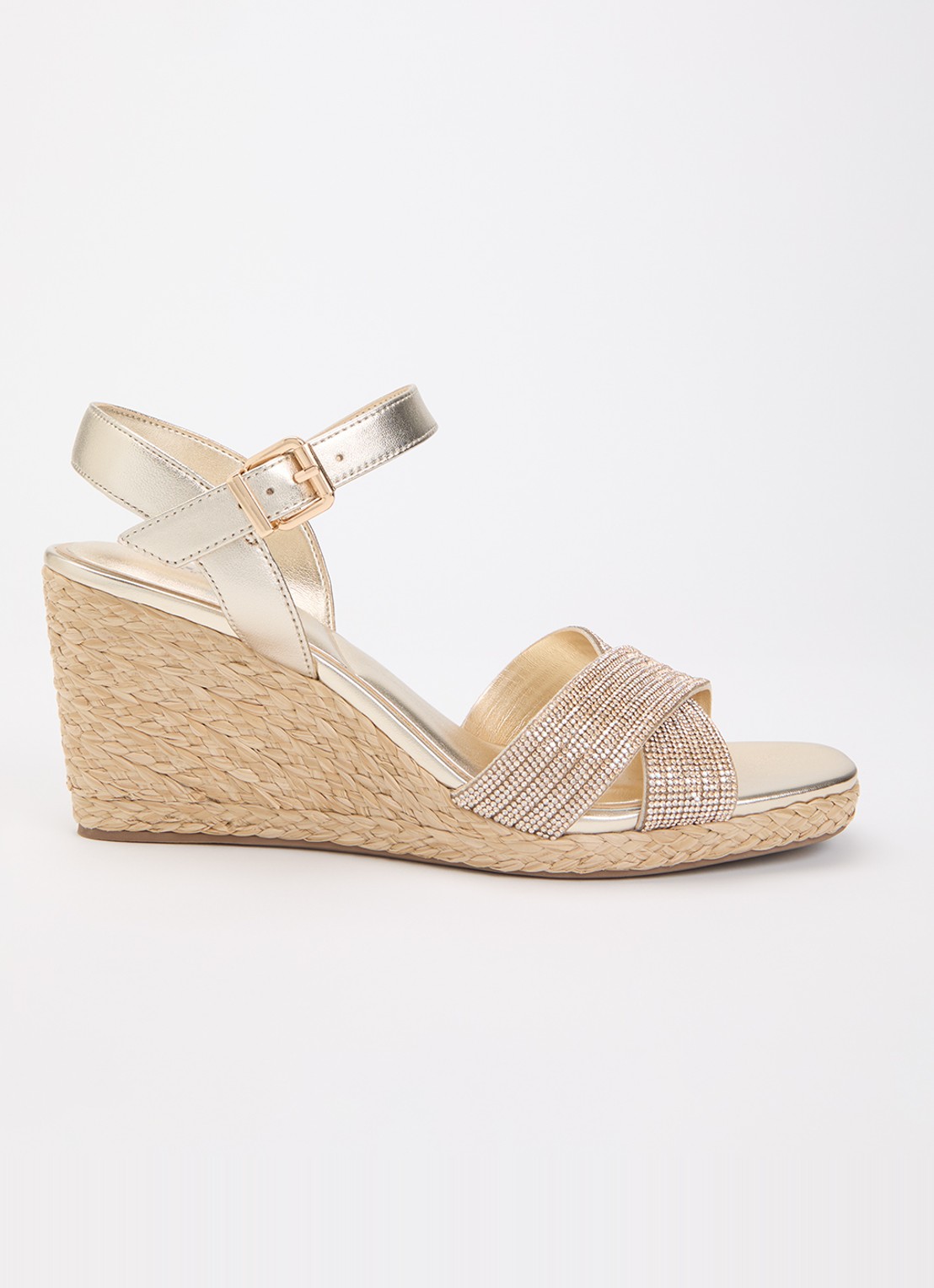 Dune London Kyro espadrilles met strass - voorkant 5 goud