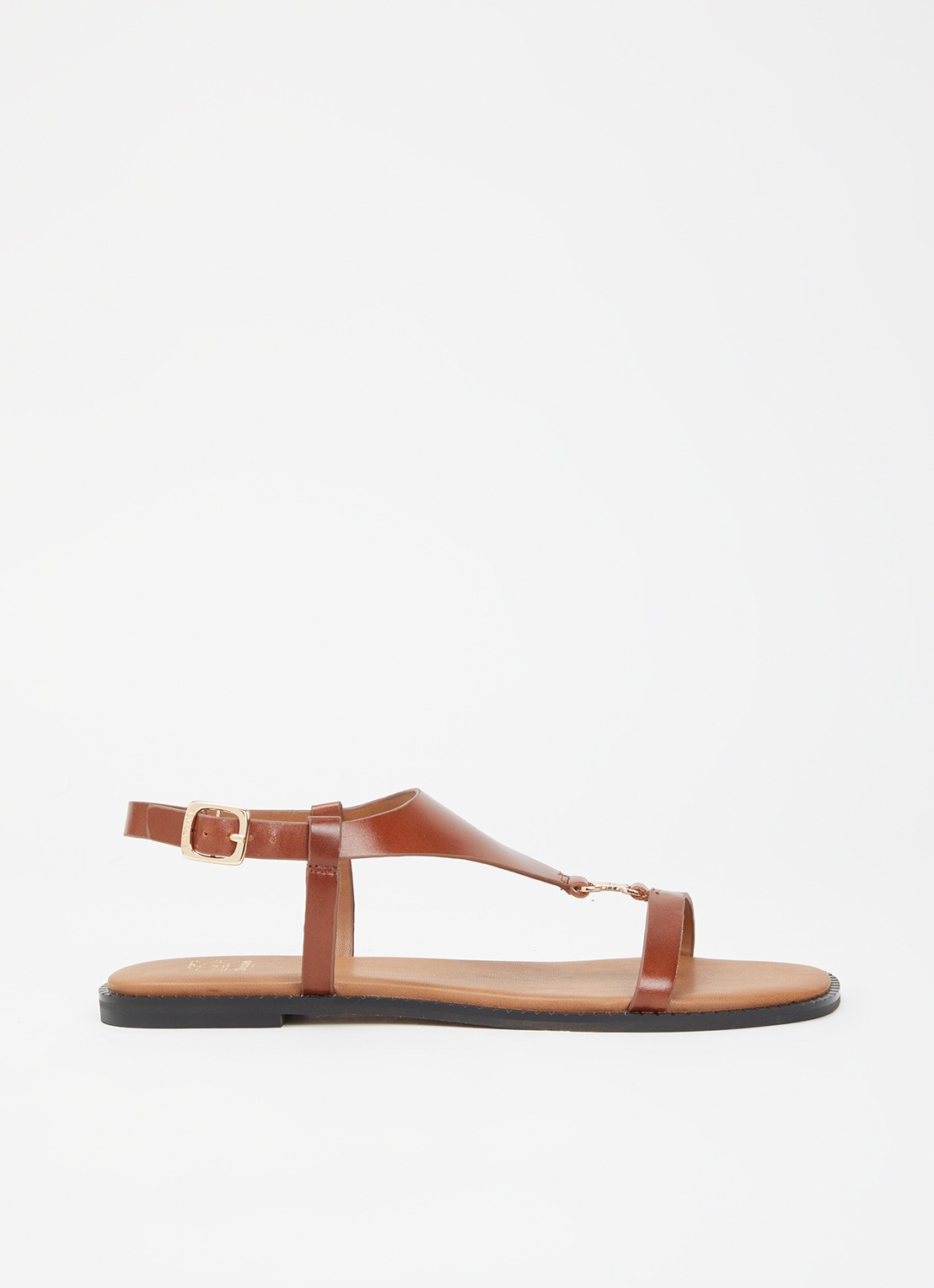 Dune London Laith sandaal van leer - voorkant cognac