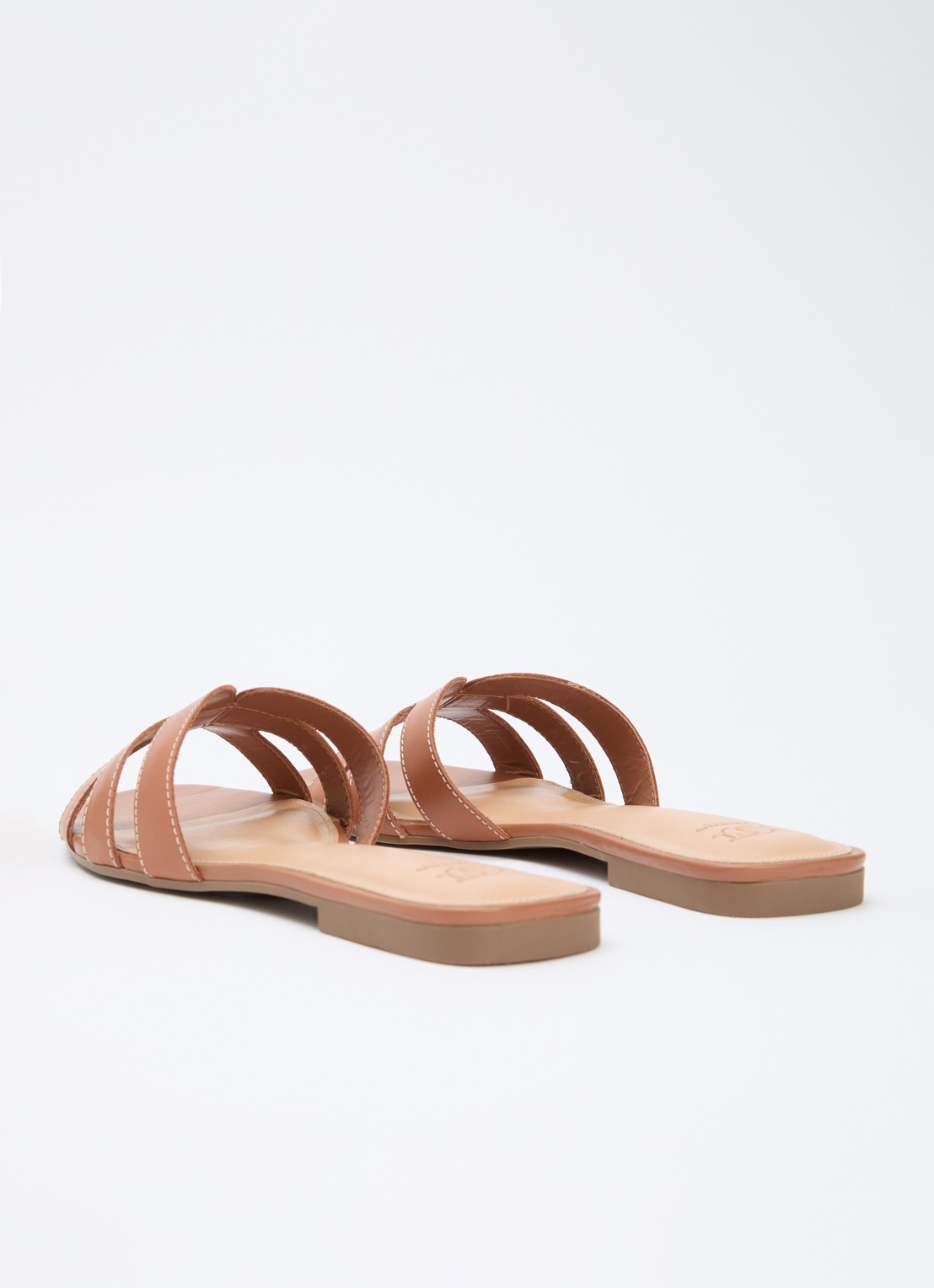 Dune London Larrissa slipper van leer - achterkant cognac