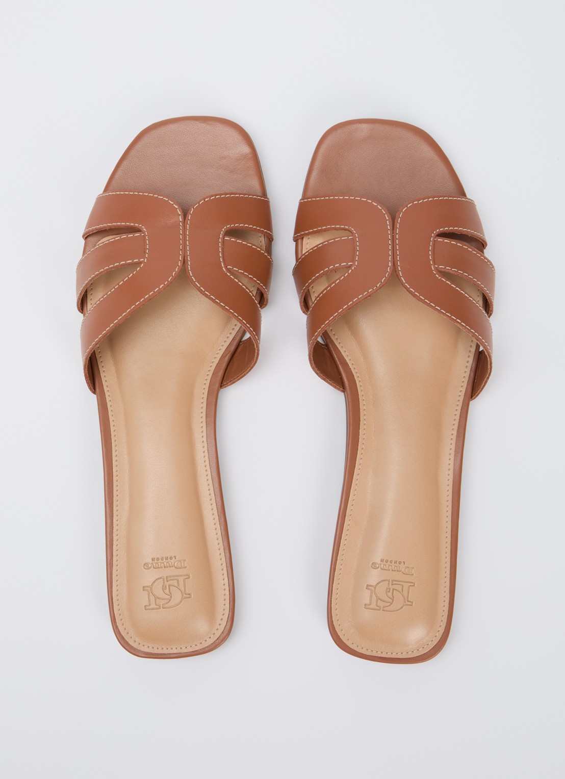 Dune London Larrissa slipper van leer - detail 4 cognac