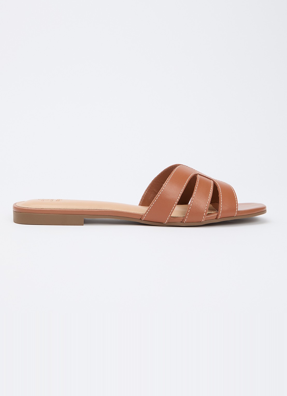 Dune London Larrissa slipper van leer - voorkant 2 cognac