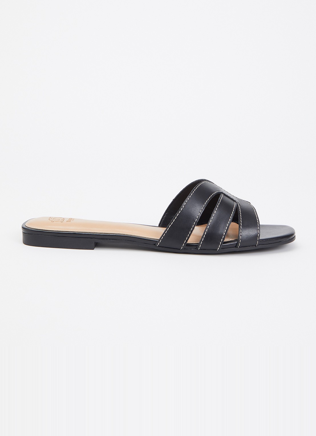 Dune London Larrissa slipper van leer - voorkant 4 zwart