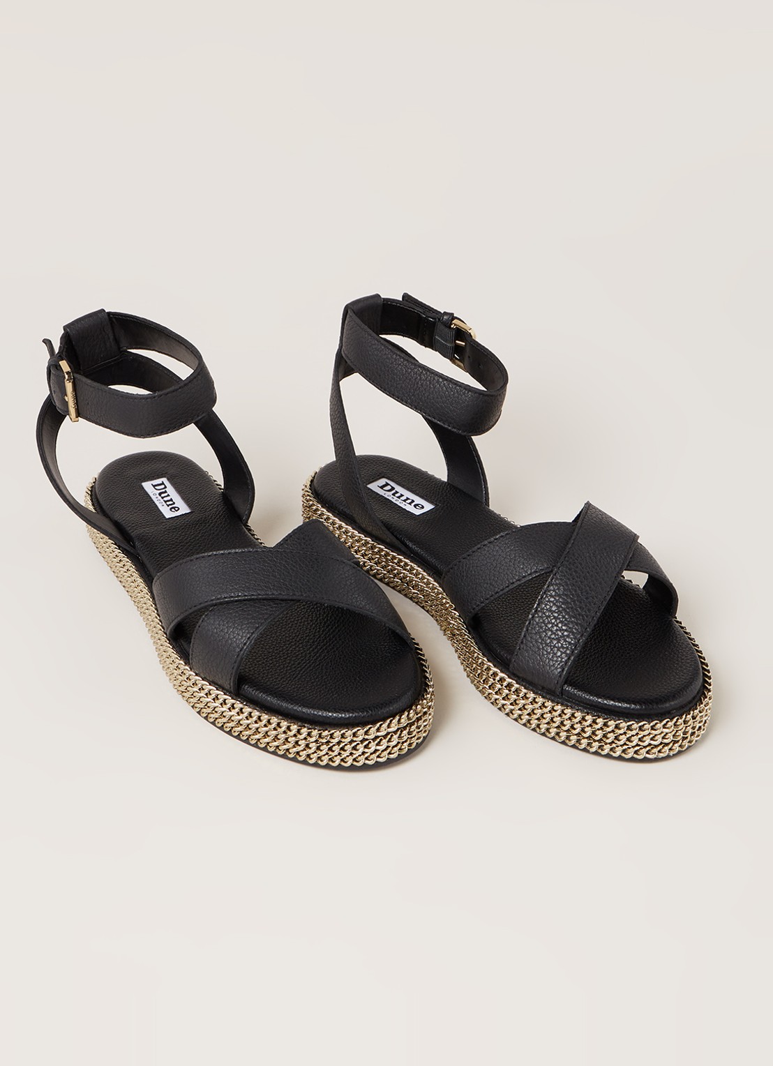 Dune London Lawson sandaal van leer met ketting details - detail 2 zwart