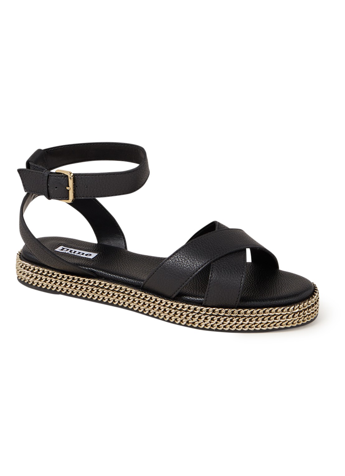 Dune London Lawson sandaal van leer met ketting details - voorkant 4 zwart