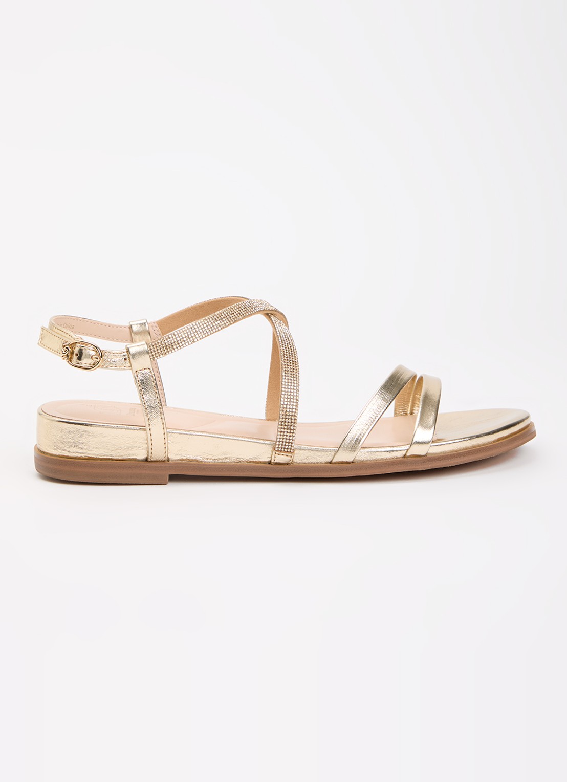 Dune London Lexia sandaal van leer met strass - voorkant 5 goud