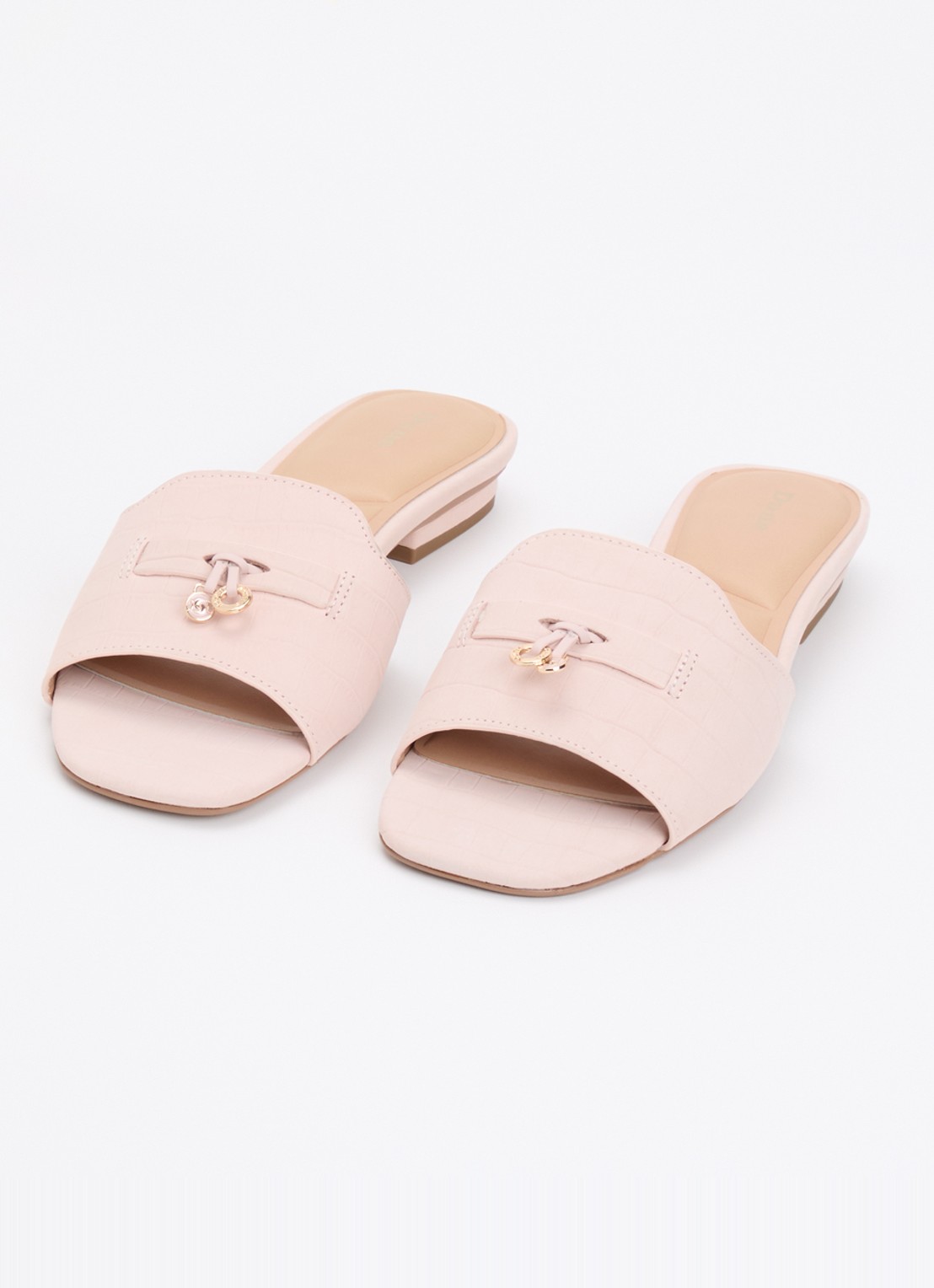 Dune London Lindo slipper van leer - detail lichtroze