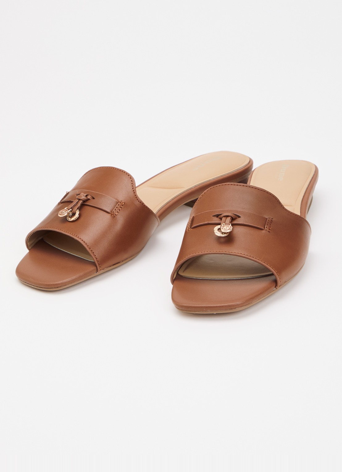 Dune London Lindo slipper van leer - detail bruin