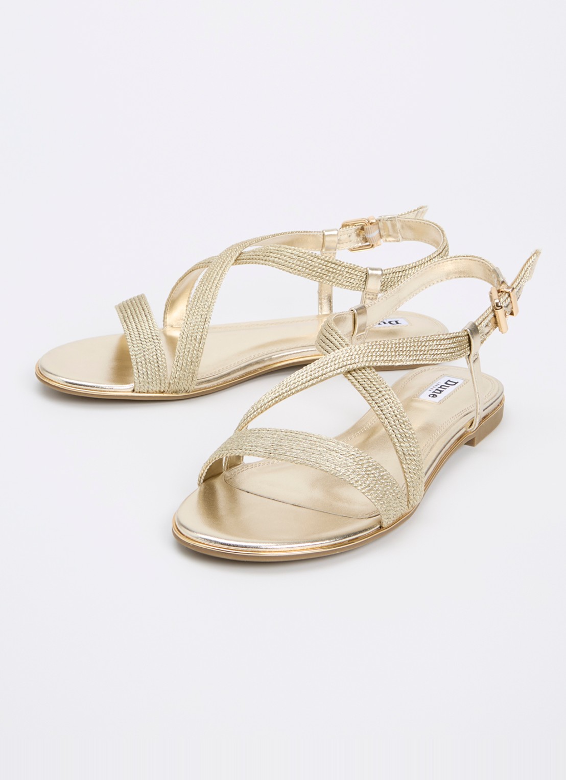 Dune London Lope sandaal met metallic finish - detail goud