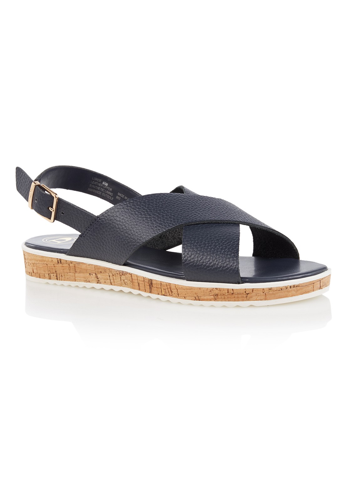 Dune London Lorde sandaal van leer met kurkzool - voorkant 4 donkerblauw