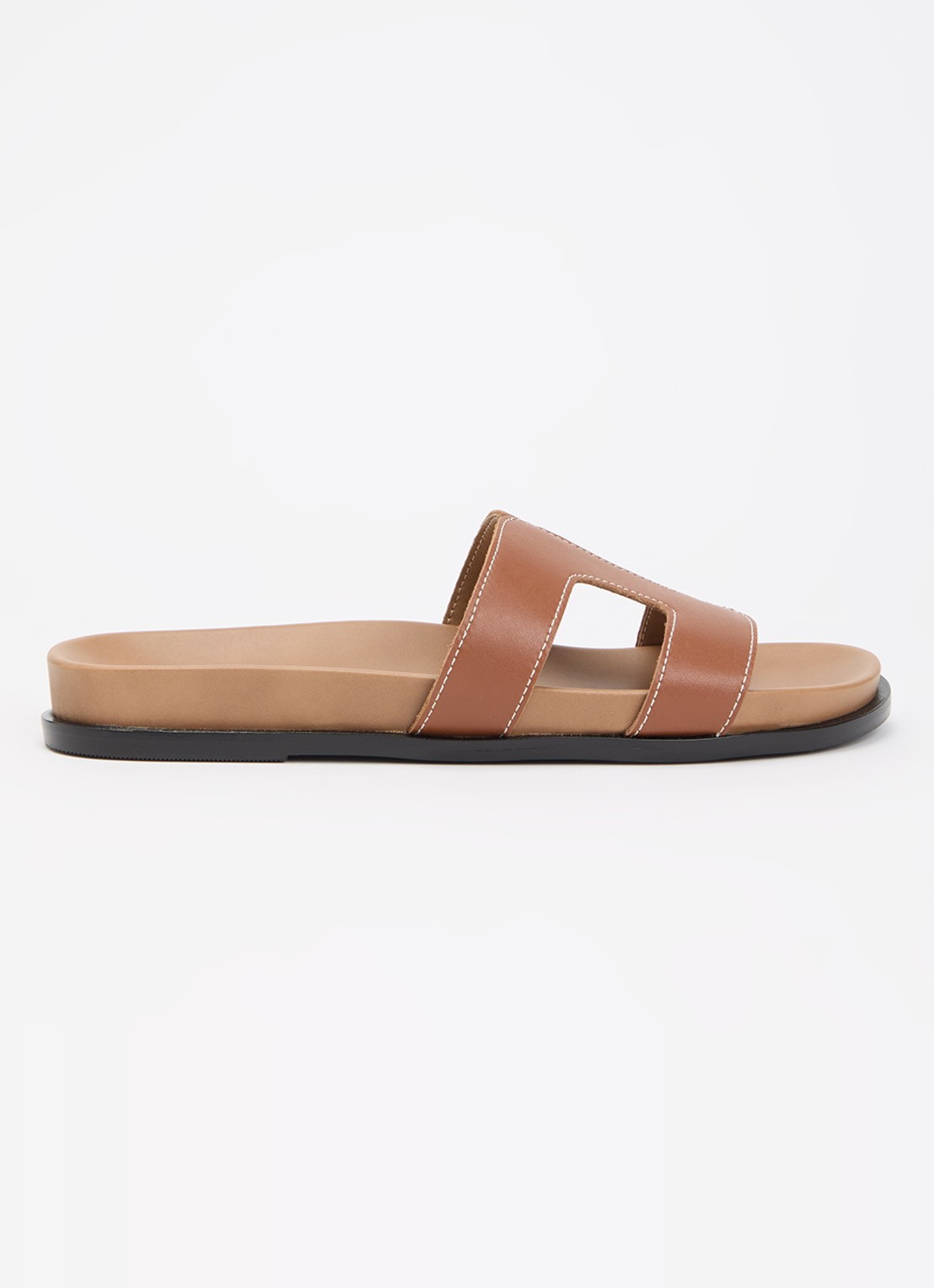 Dune London Loupas slipper van leer - voorkant bruin
