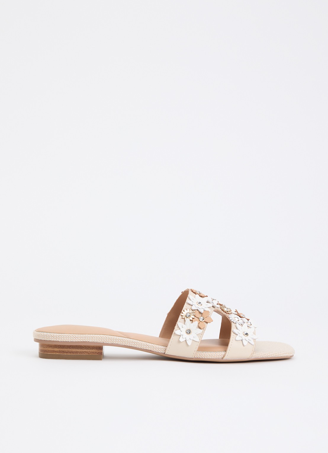 Dune London Loupes slipper van leer - voorkant beige