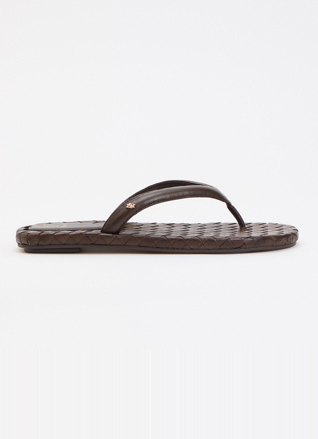 Dune London Lunare slipper van leer - voorkant donkerbruin