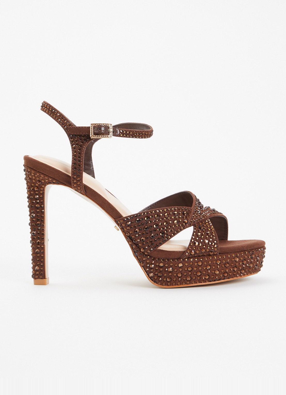 Dune London Mayve sandalette met strass - voorkant donkerbruin