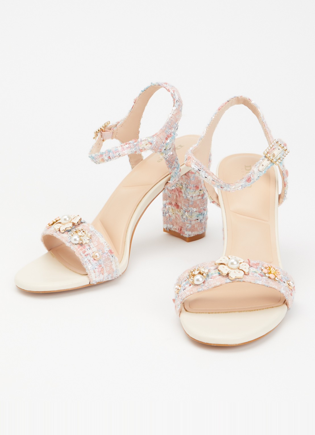 Dune London Mention sandalette met tweed-look - detail roze