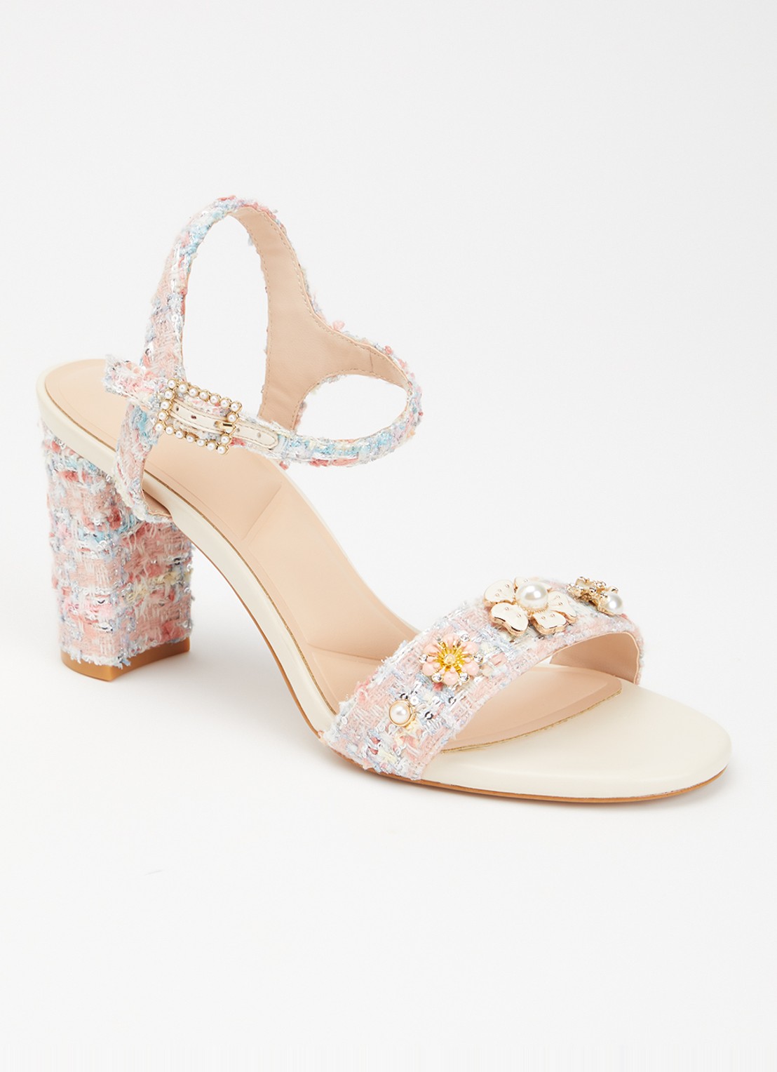 Dune London Mention sandalette met tweed-look - voorkant 4 roze