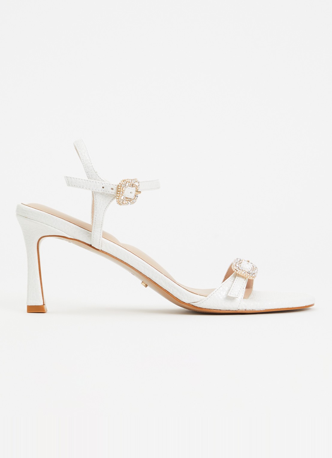 Dune London Milana sandalette met crocostructuur - voorkant 4 gebroken wit