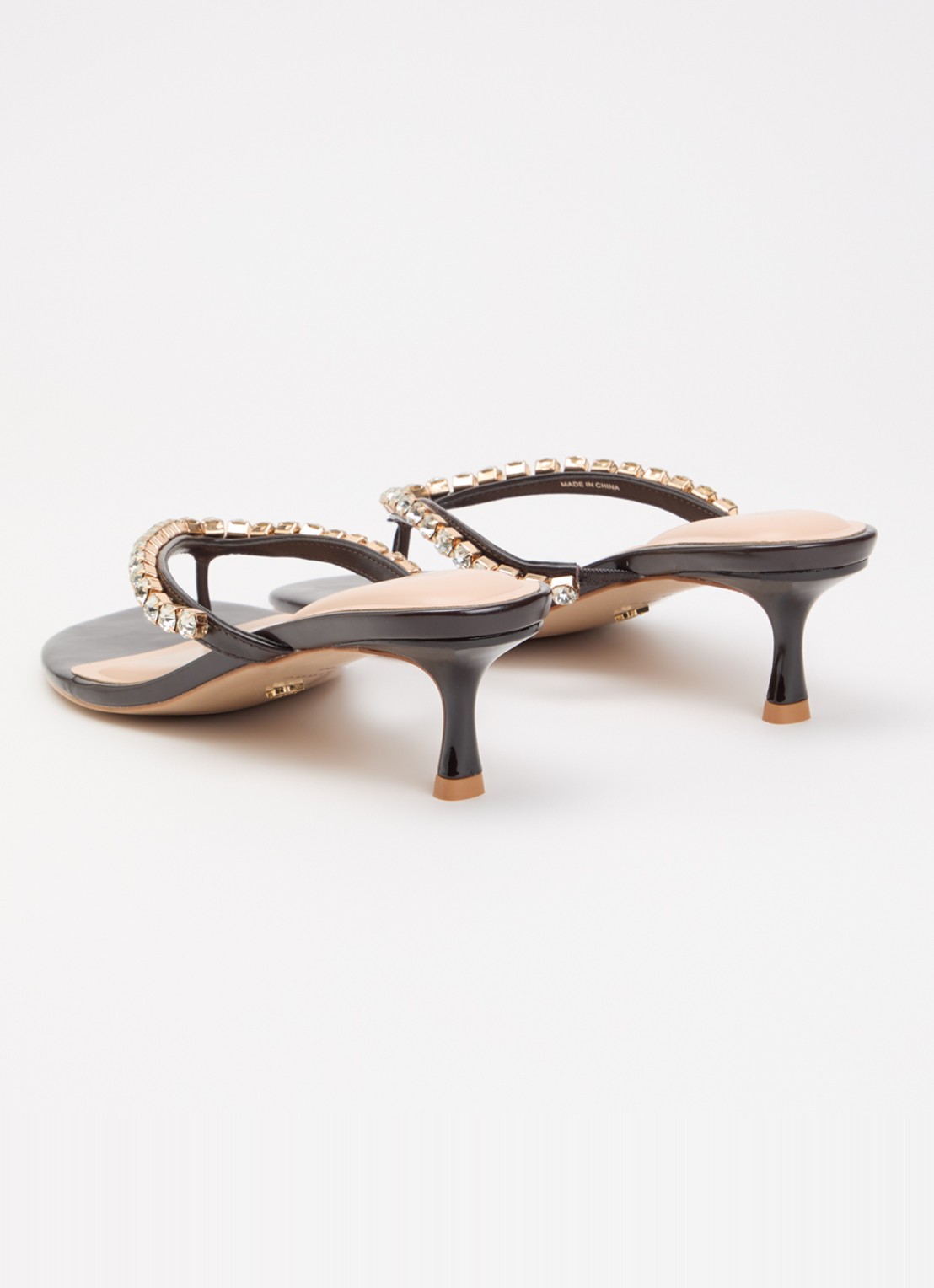 Dune London Mimis sandalette van leer met strass - achterkant donkerbruin