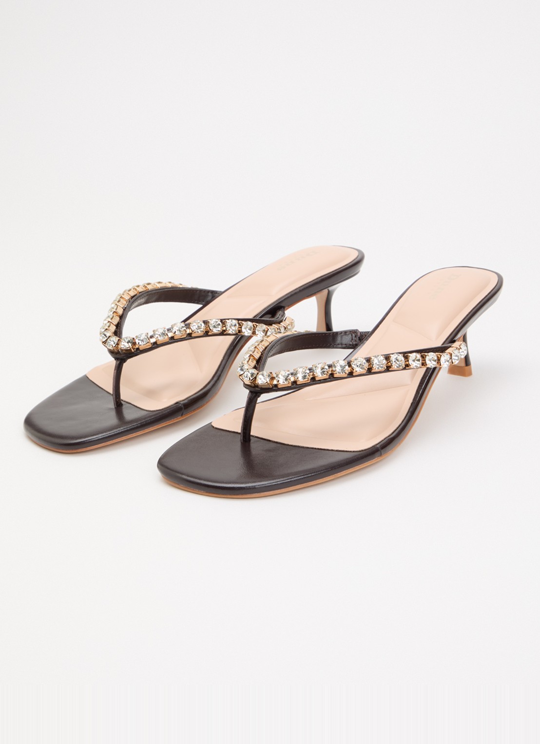 Dune London Mimis sandalette van leer met strass - detail 3 donkerbruin